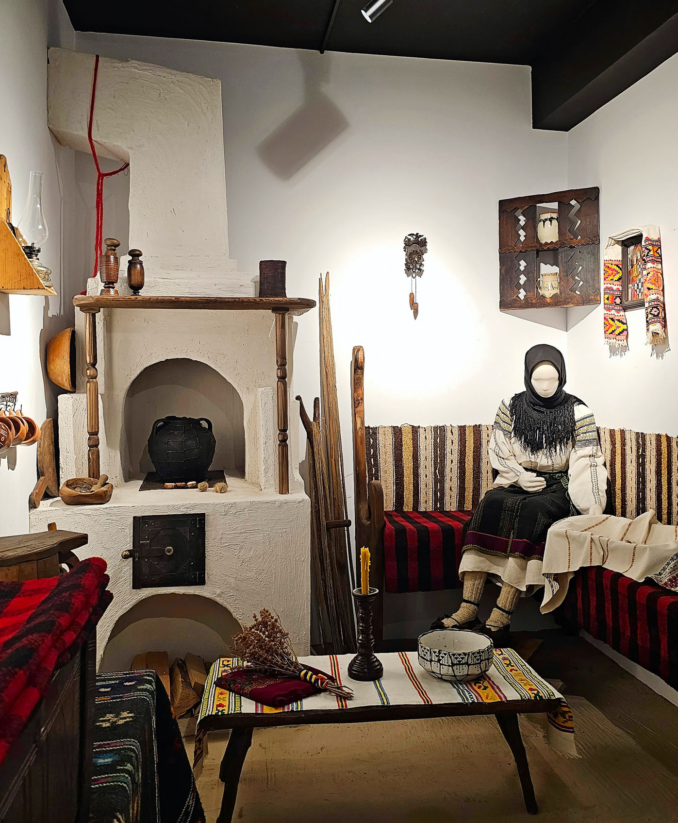 Traditional interior exhibit at a museum in Gura Humorului